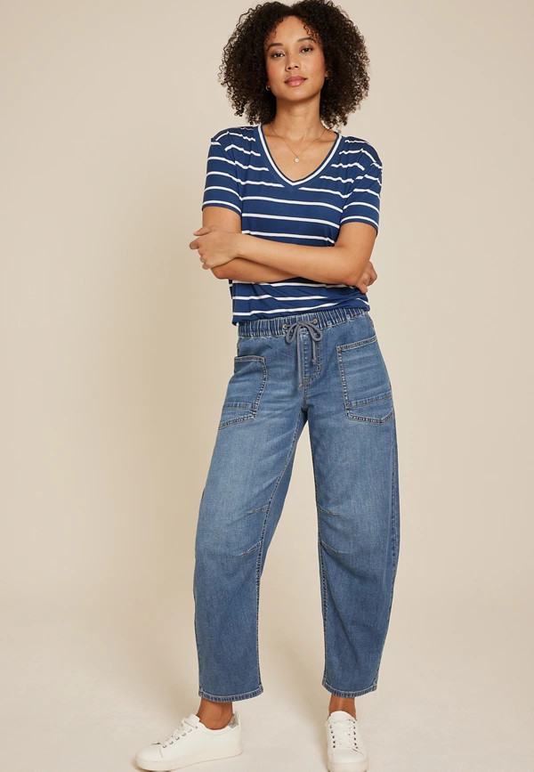 Dark Mid Rise Pull On Barrel Jean | Maurices