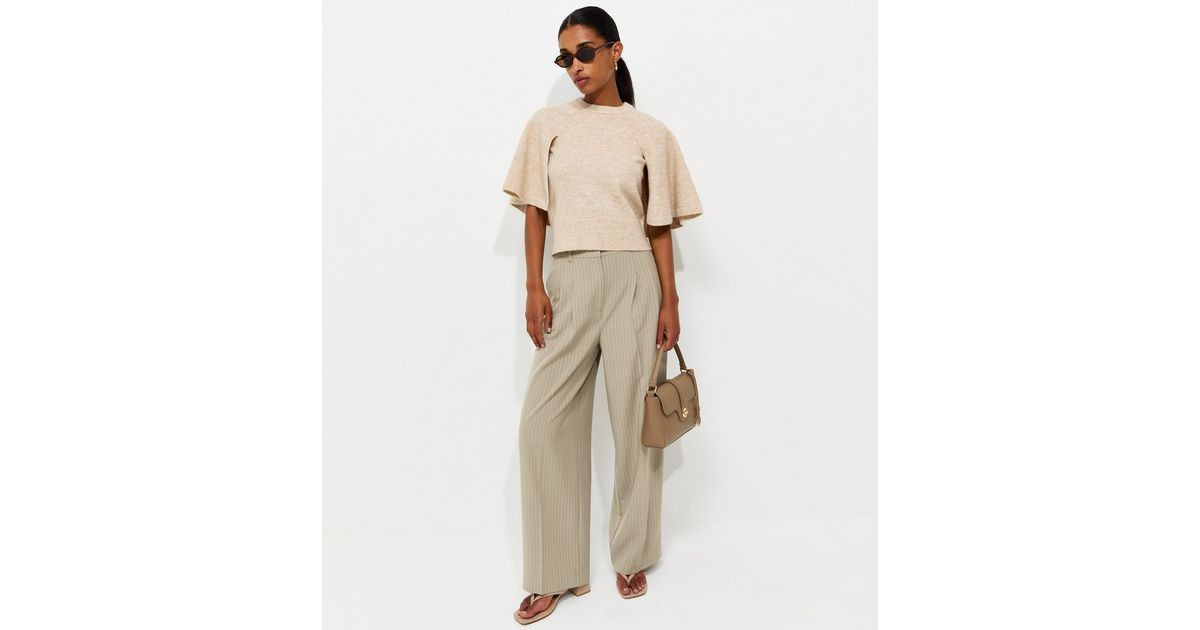Women's Brown Striped Tailored Wide Leg Trousers New Look | New Look (UK)