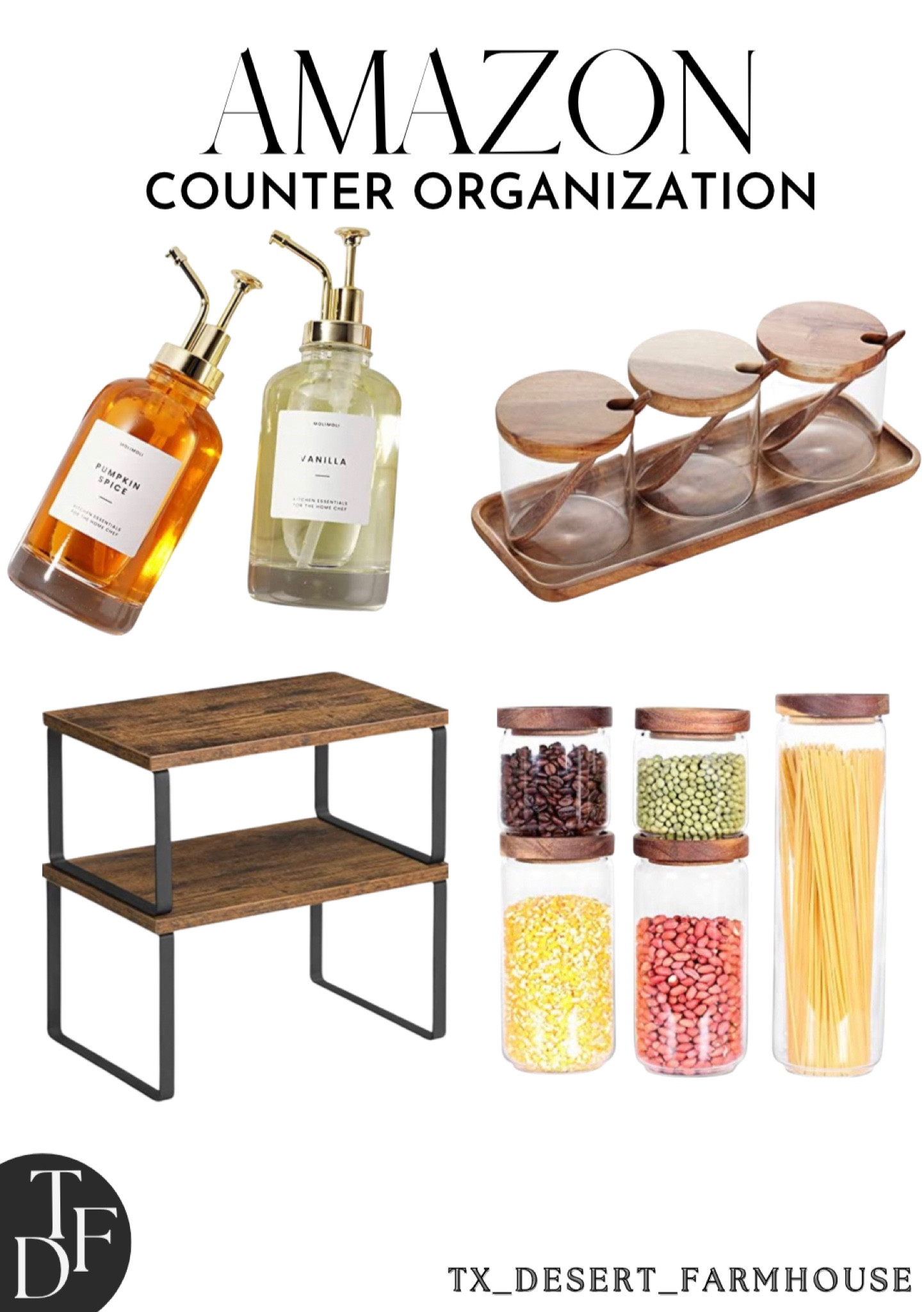 Counter Organization

#countertop #counterspace #countershelf #coffeebar #coffeeorganization #seasoningjars #storagejars #storagecontainers #glassstorage #glasscontainers #woodshelf #homeorganization #homestorage #organized #organizing #pantryorganization #cabinetorganization #shelforganization #counterorganization #organizedspaces 

Glass Canisters Set of 5 for the kitchen, Glass Storage Container jars with Airtight Acacia Lid for Coffee Beans, Flour, Sugar, Rice and Spaghetti and etc

Glass Food Storage Containers Set,Airtight Food Jars with Bamboo Wooden Lids - Set of 5 Kitchen Canisters For Sugar,Candy, Cookie, Rice and Spice Jars

MoliMoli Coffee Syrup Dispenser for Coffee Bar, Coffee Pump Dispenser, Glass Syrup Bottle w. Pumps and Labels, 16.9 oz 500 ml, Set of 2, Gold

3 Pack 250ml / 8.5oz Clear Glass Seasoning Jar with Wooden Lid and Wooden Spoon, Adorable Sugar Bowl Bath Salt Storage Jar Seasoning Container Seasoning Jar with Spoon for Seasoning, Kitchen Pepper

SONGMICS Cabinet Shelf Organizers, Set of 2 Countertop Organizers, Kitchen Counter Shelves, Stackable, Expandable, Metal and Wood, Rustic Brown and Black UKCS020X01

#LTKfamily #LTKhome #LTKFind