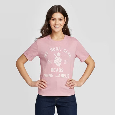 Women's My Book Club Reads Wine Labels Short Sleeve Graphic T-Shirt - Zoe+Liv Purple | Target