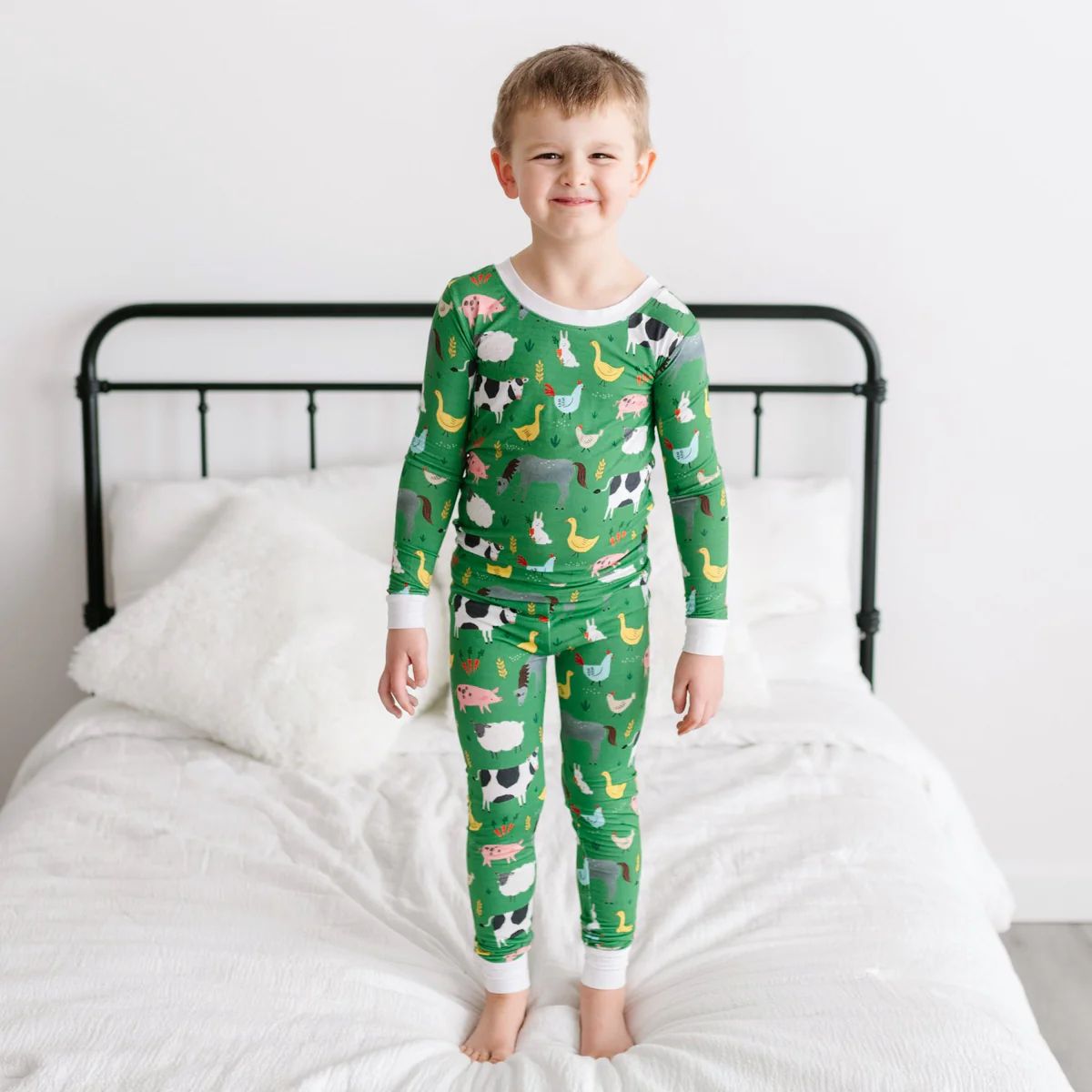 Green Farm Animals Two-Piece Pajama Set | Little Sleepies