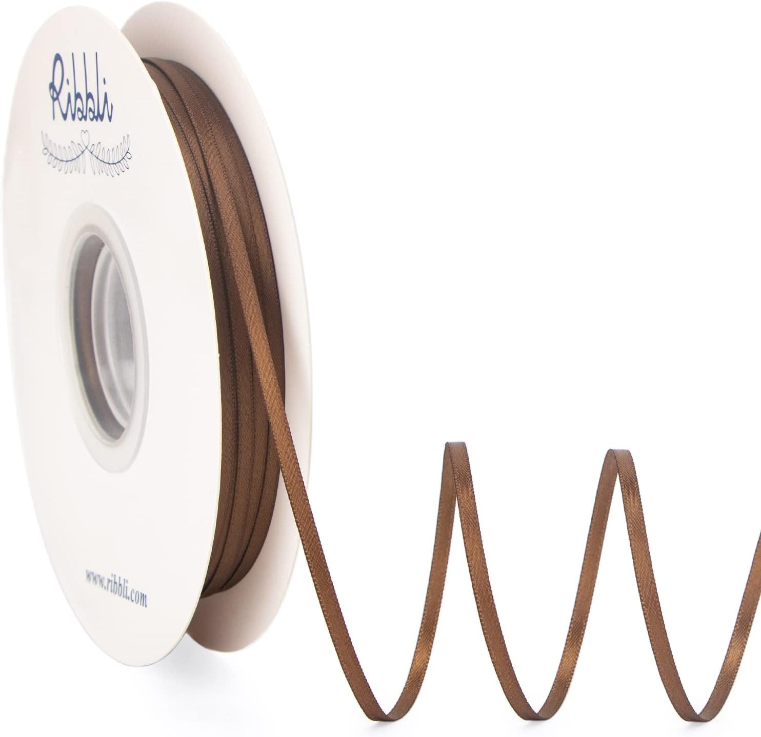 Ribbli Turftan Brown Satin Ribbon 1/8 inch x Continuous 100 Yards, Thin Light Brown Ribbon Double Faced Use for Wedding Invitation Card, Gift Wrapping, Christmas Ornaments,Tag Decoration | Amazon (US)