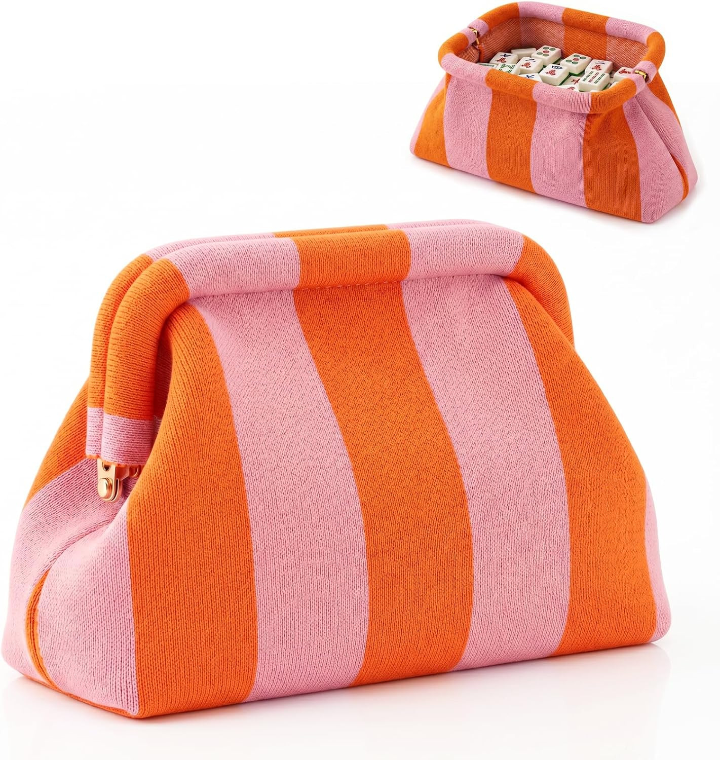 Mahjong Tile Bag Woven Clutch Purse, Striped Dumpling Bag for Women, Snap Closure Beach Vacation Handbag | Amazon (US)