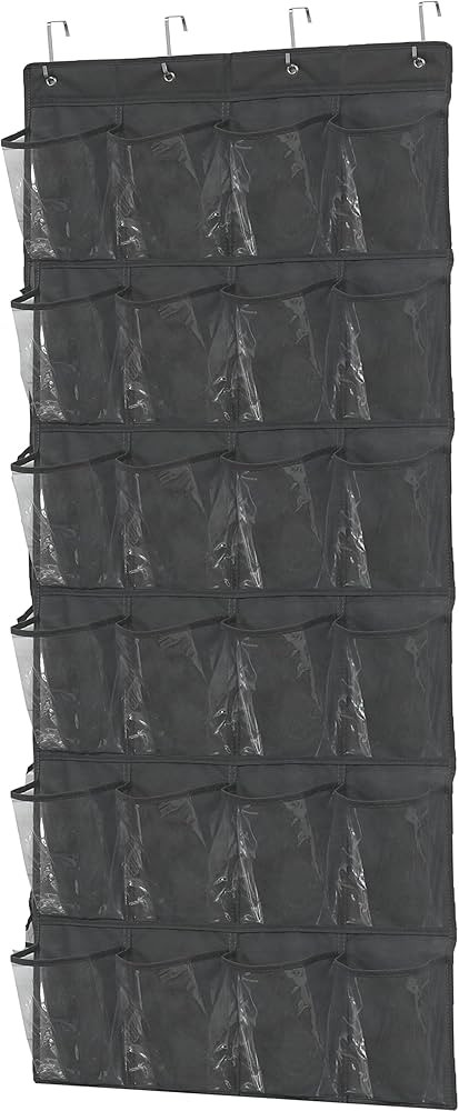 Simple Houseware 24 Pockets Large Clear Pockets Over The Door Hanging Shoe Organizer, Dark Grey (... | Amazon (US)
