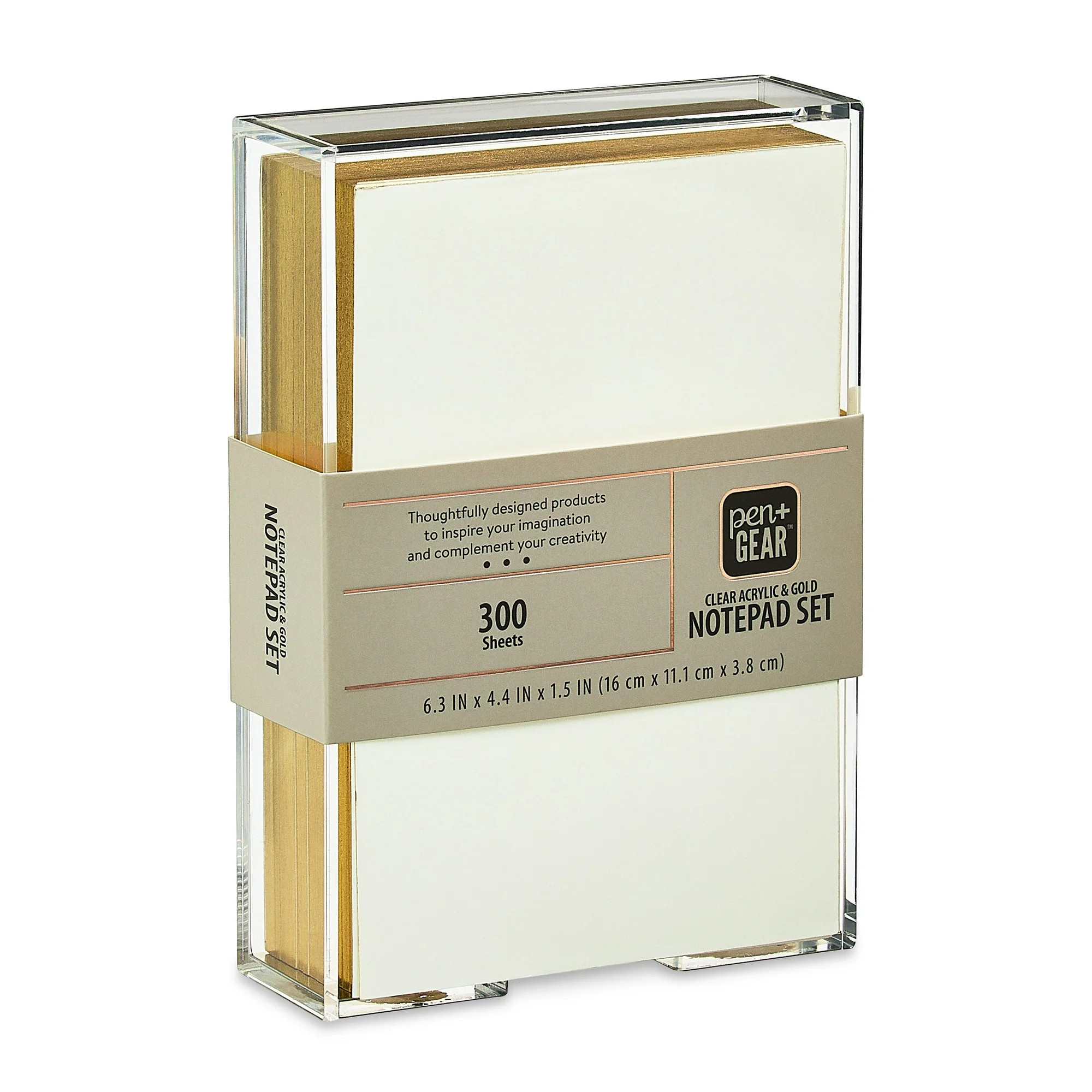 Pen+Gear Acrylic Notepad Set, 6.3 in x 4.4 in x 1.5 in, 300 Sheets, Clear&Gold&White | Walmart (US)