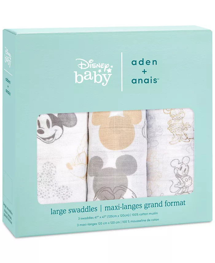aden by aden + anais Baby Boys or Baby Girls Disney Mickey Mouse Muslin Swaddles, Pack of 3 - Mac... | Macy's