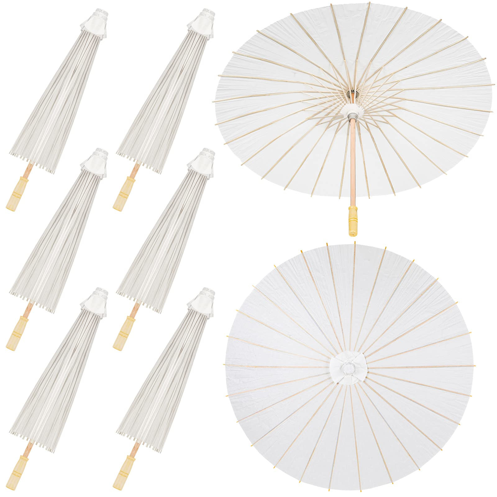 Sadnyy 33 Inches Paper Umbrellas Paper Decorative Chinese Japanese Parasol Umbrella DIY Oiled Painting Umbrellas Crafts for Wedding Bridal Party Decor(White,12 Pack) | Amazon (US)