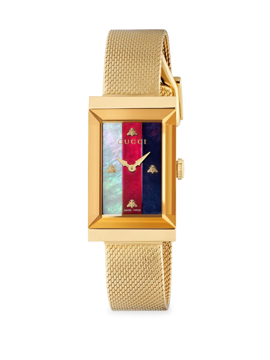 G-Frame Stainless Steel Case 21x34MM MOP Dial Mesh Metal Strap Watch | Saks Fifth Avenue