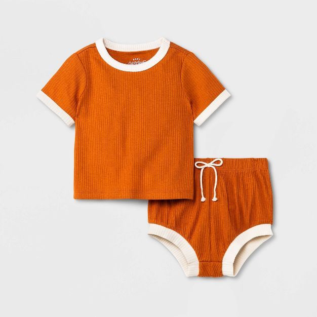 Baby 2pc Ribbed Top & Bottom Set - Cat & Jack™ Orange | Target