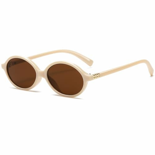 Breaksun Retro Oval Sunglasses for Women Men Trendy Round Sunnies 90s Vintage Style (Beige/Brown) | Amazon (US)