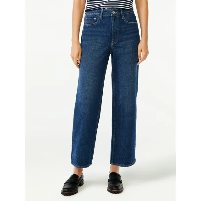 Free Assembly Women's Cropped Wide High Rise Straight Jeans - Walmart.com | Walmart (US)
