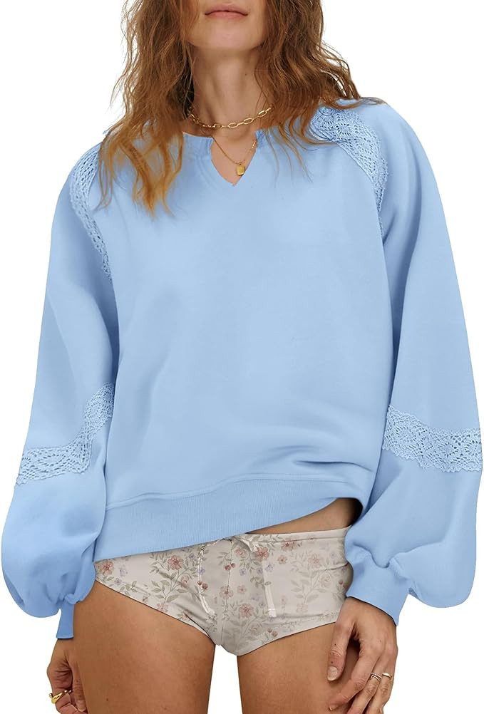 Gacaky Sweatshirt for Women Oversized Fleece Embroidered Crochet Hoodies Cropped Pullover Tops Fa... | Amazon (US)