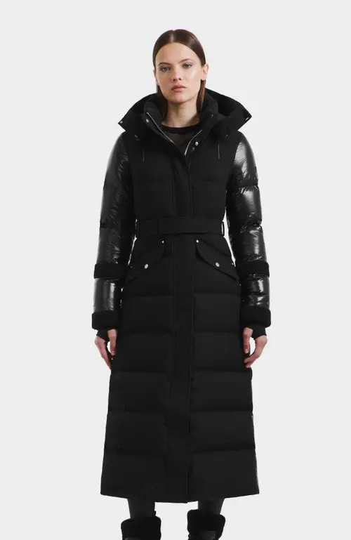 Rudsak Audrey Maxi Down Puffer with Faux Shearling Trim in Black/black at Nordstrom, Size X-Small | Nordstrom