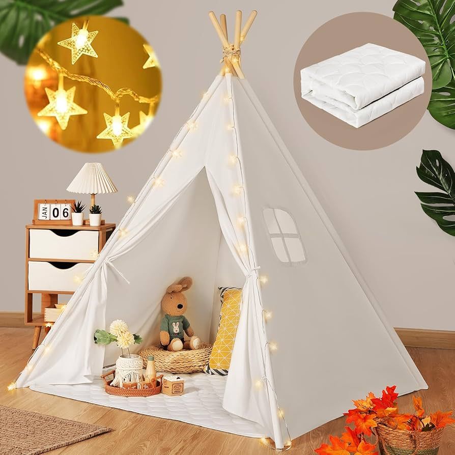 Sumbababy Teepee Tent for Kids with Carry Case, Natural Canvas Teepee Play Tent, Toys for Girls/Boys | Amazon (US)