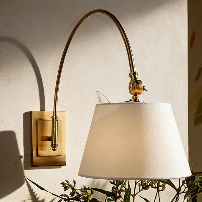 Linen Single Wall Sconce Brass Antique Brass Swing Arm Wall Lamp, Classic Adjustable Reading Ligh... | Amazon (US)