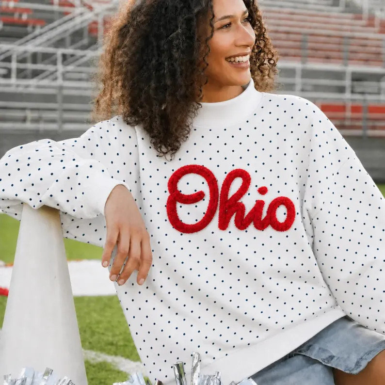 Custom Chenille Letter Polka Dot Mockneck Sweatshirt | Personalized Game Day Mascot Crewneck | Cu... | Etsy (Global)