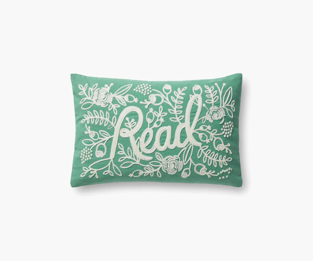 Read Embroidered Pillow - Sage | Rifle Paper Co.