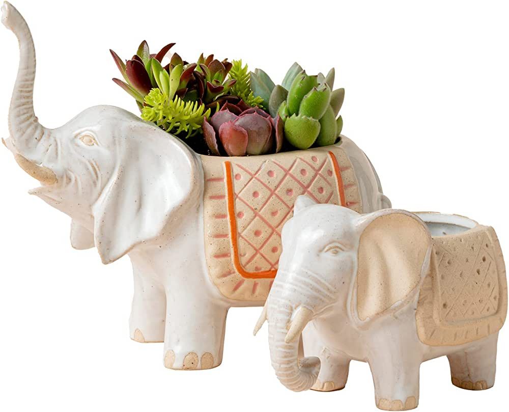 Ceramic Elephant Succulent Planter Pots - 8.6 + 5.9 Inch Cute Animal Glazed Pottery Indoor Flower... | Amazon (US)