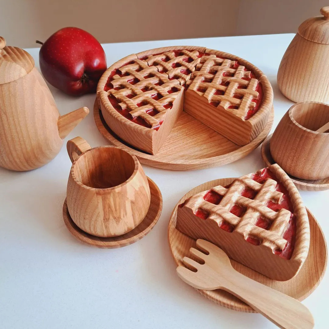 Wooden Cherry Pie: Kids Kitchen Tools, Children Wooden Toys, Pretend Food - Etsy | Etsy (US)