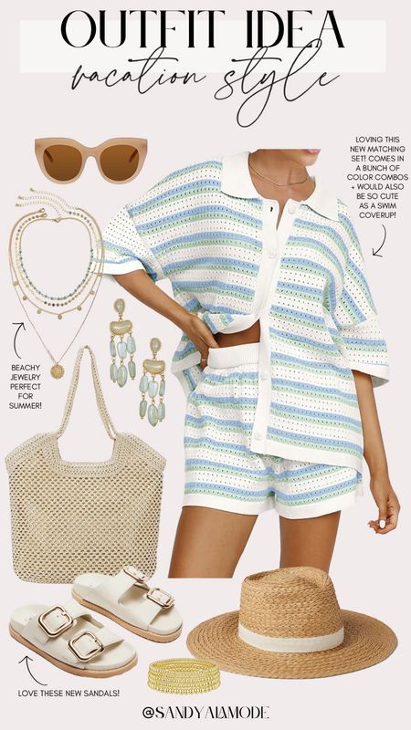 Vacation outfit idea | two piece summer set | striped knit matching set | Amazon finds | Amazon fashion | Amazon vacation style | Amazon resort wear | Amazon beach bag | beachy layered necklace 

#LTKfindsunder100 #LTKswim #LTKSeasonal