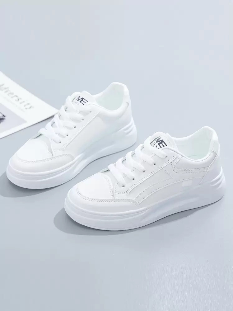 2025 New Arrival Women's White Sneakers Thick Sole, College Style Niche Casual Sport Shoes, White | SHEIN