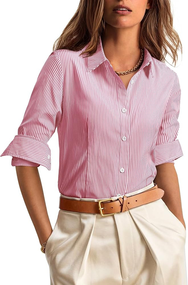 siliteelon Striped Button Down Shirts for Women Dress Shirts Long Sleeve Collared Casual Office W... | Amazon (US)