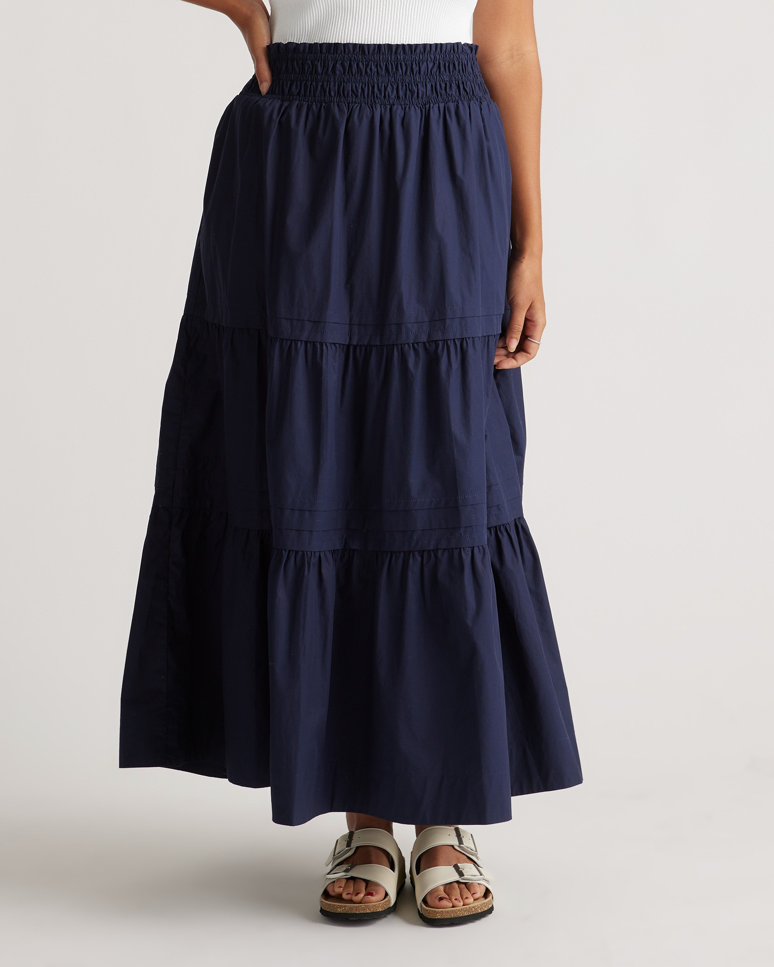 Quince | Women's Poplin Tiered Maxi Skirt in Navy, Size XS, Organic Cotton | Quince