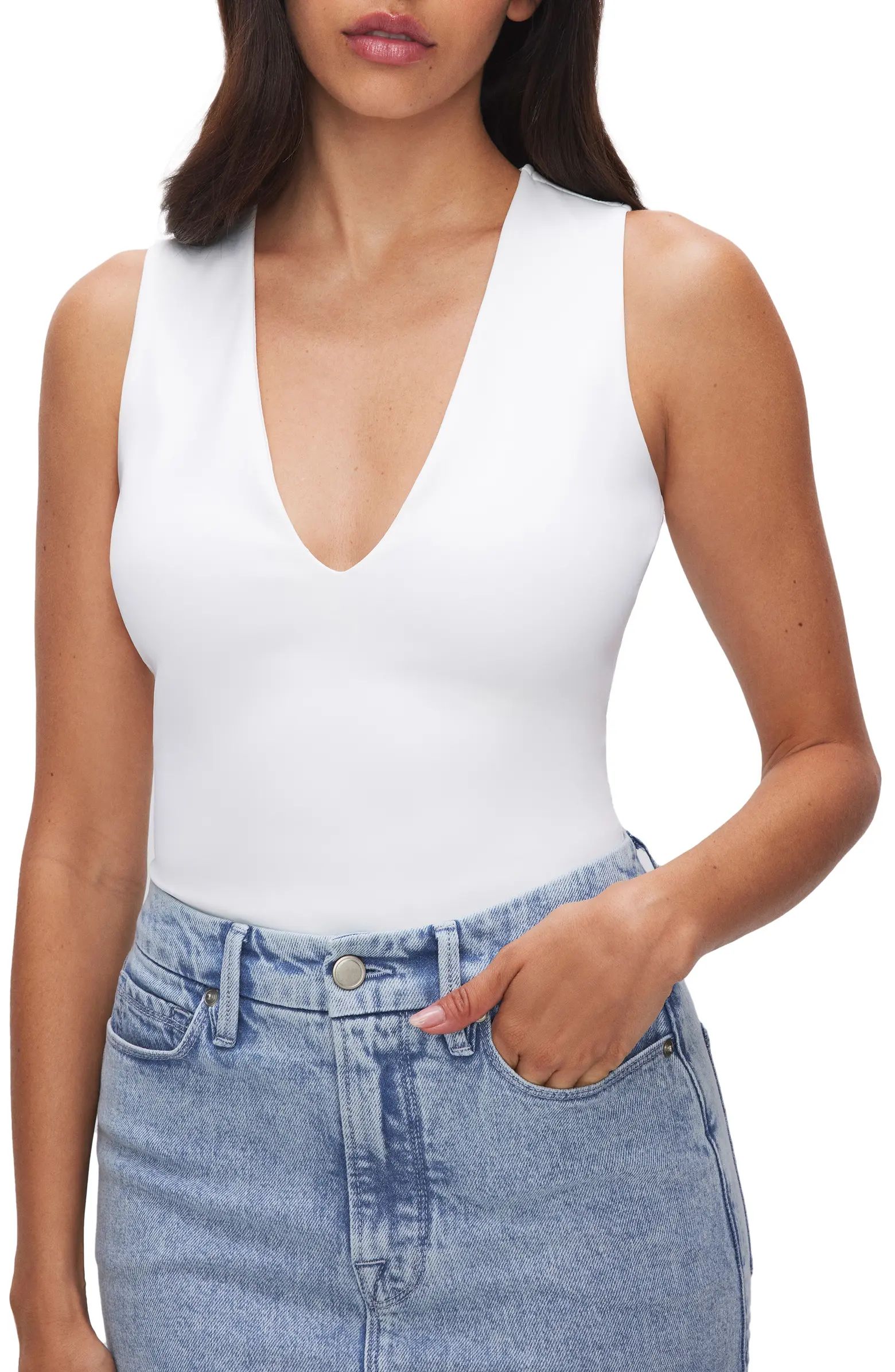 Deep V-Neck Scuba Knit Thong Bodysuit | Nordstrom