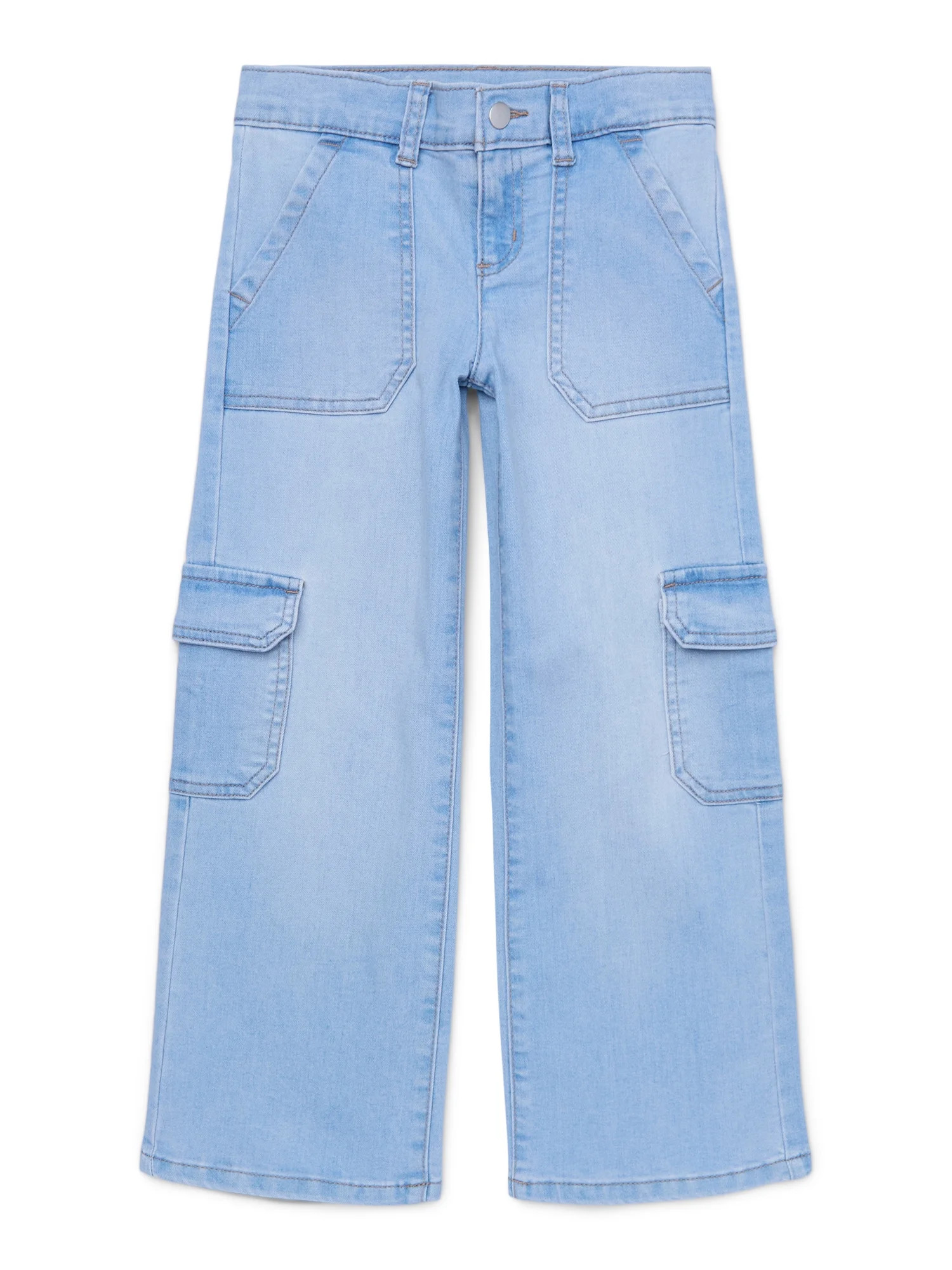 Wonder Nation Girls Wide Leg Cargo Jeans, Sizes 4-18 & Plus | Walmart (US)