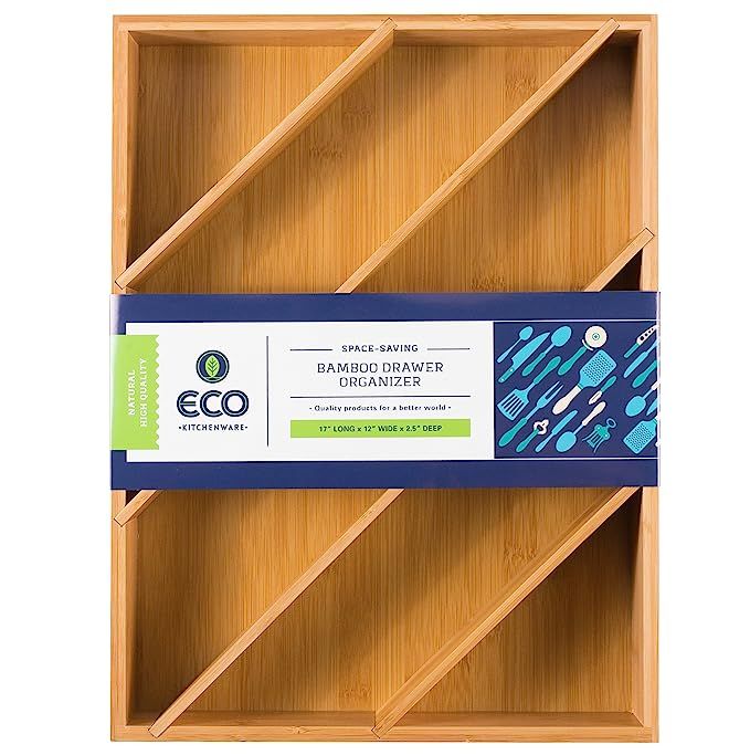 Eco Kitchenware Diagonal Space Saving Bamboo Drawer and Cabinet Organizer Divider fits Drawers 17... | Amazon (US)