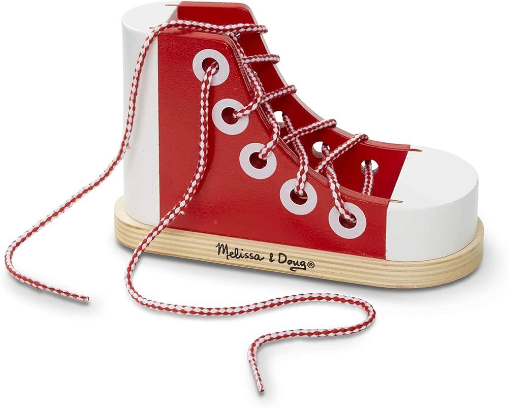 Melissa & Doug Deluxe Wood Lacing Sneaker - Learn to Tie a Shoe Educational Toy - Shoe Tying Prac... | Amazon (US)