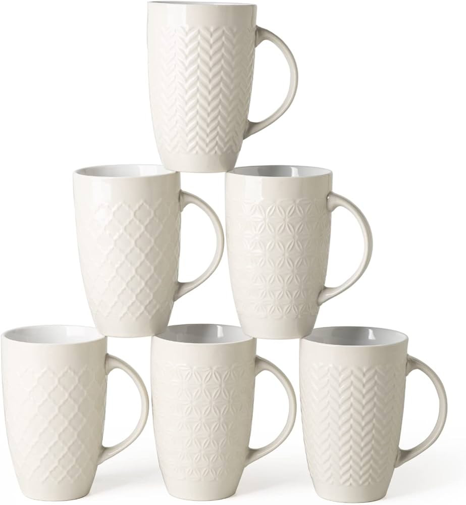 AmorArc Extra Large Coffee Mugs Set of 6, 22oz Ceramic Tall Coffee Mugs Set with Textured Geometr... | Amazon (US)