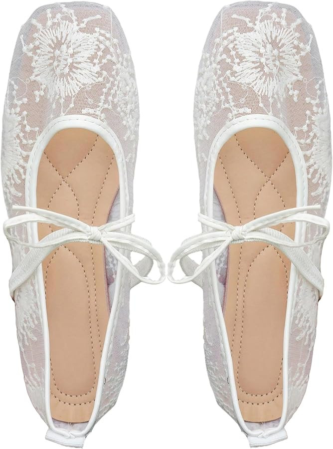 GORGLITTER Women's Mesh Ballet Flats Bow Ballerina Maryjane Shoes Dressy | Amazon (US)