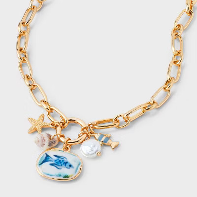 Sealife Charm Cluster Necklace - Universal Thread™ Gold | Target
