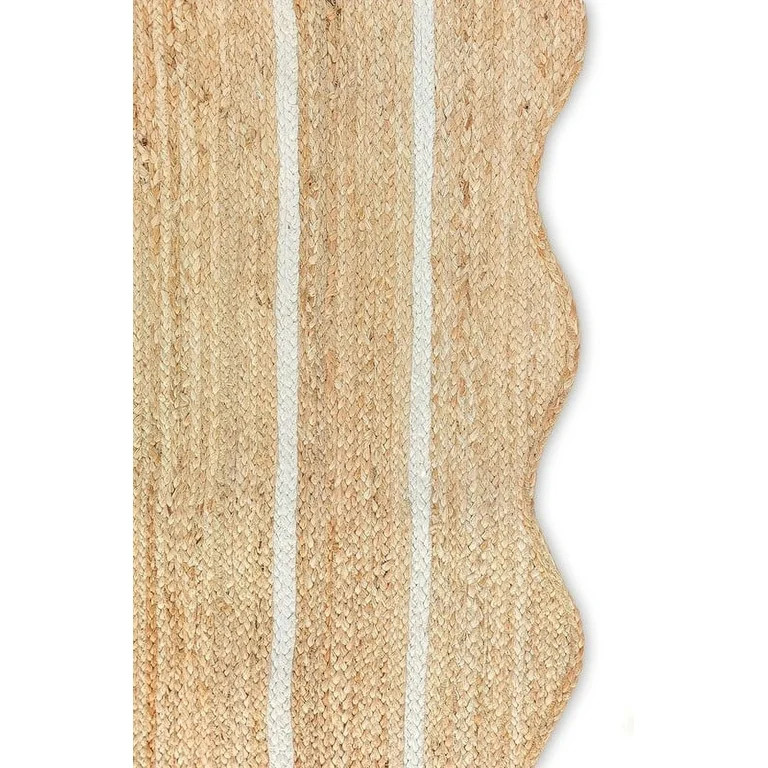 KLAVATE Natural Jute Wave Edge Hand Braided Scalloped Farmhouse Entryway Jute Rug | Walmart (US)