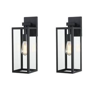Hukoro Martin 1-Light 17.25 in. H Matte Black Finish Hardwired Outdoor Wall Lantern Sconce (2-Pac... | The Home Depot
