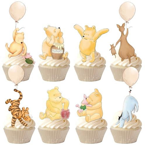 48 Pcs Winnie Cupcake Toppers Classic Pooh Baby Shower Decorations Cute Cake Decorations Oh Baby Newborn Party Favors Boys and Girls First Birthday Supplies | Amazon (US)