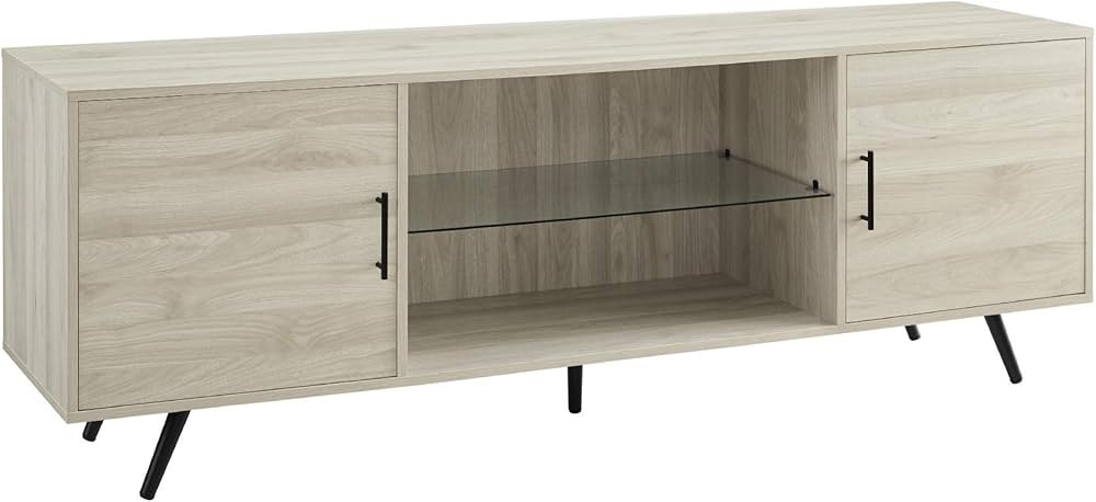 Walker Edison Saxon Mid Century Modern 2 Door Glass Shelf TV Stand for TVs up to 80 Inches, 70 In... | Amazon (US)
