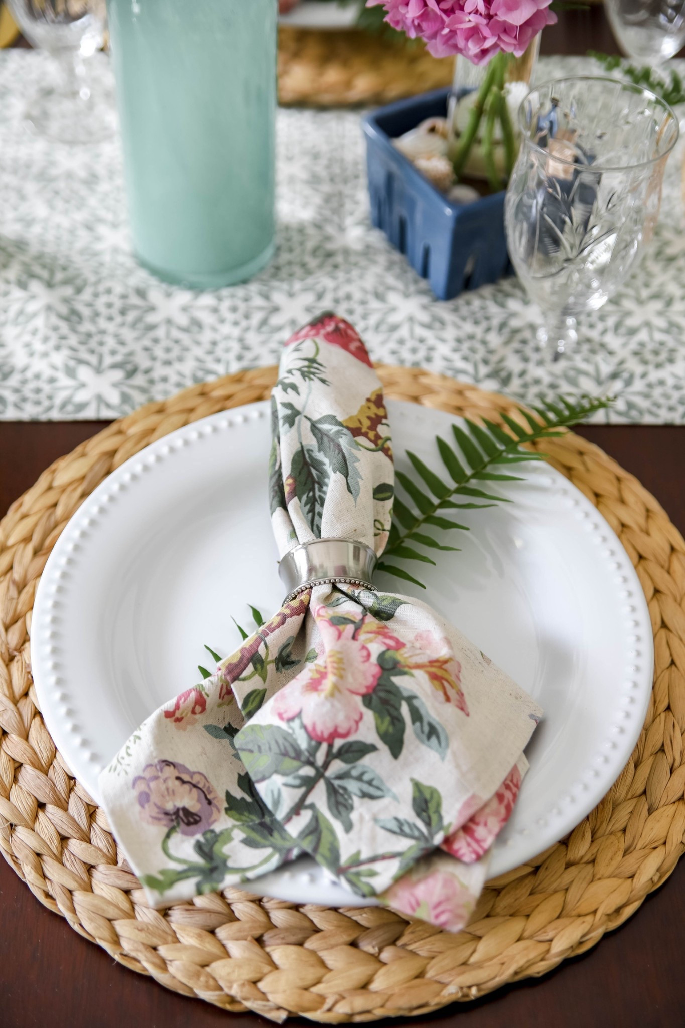 This pretty floral napkin is providing the basic colors for my spring/summer dining table scape.

#LTKHome
