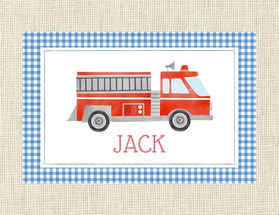 Personalized Firetruck Watercolor Laminated Placemat | Etsy | Etsy (US)