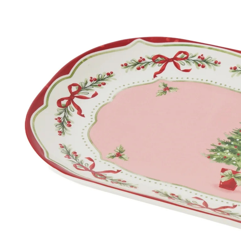 Holiday Time Ceramics Pink/Red Christmas Tree Platter | Walmart (US)