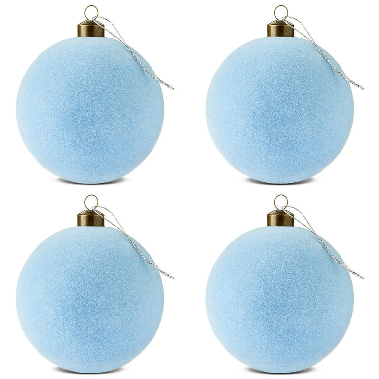 4 Count Light Blue Velvet-Feel Ball Christmas Ornaments, 4.5", by Holiday Time - Walmart.com | Walmart (US)