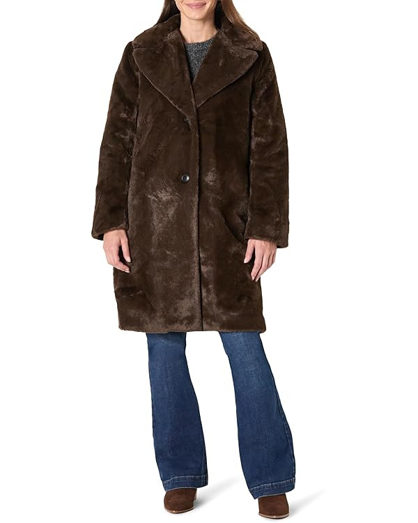 Amazon Essentials Womens Relaxed-Fit Long Faux Fur Coat with Lapel Collar | Amazon (US)