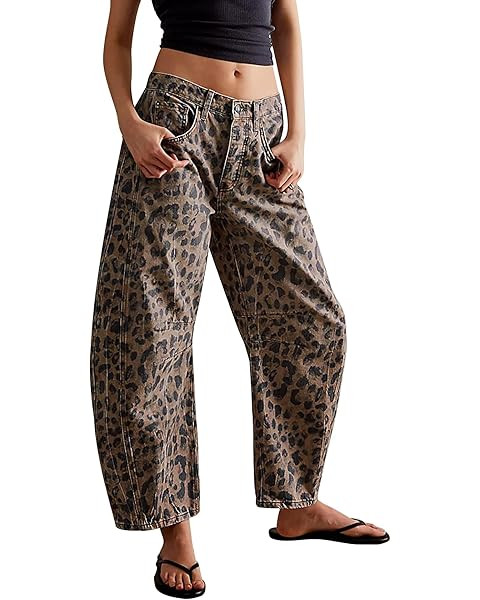 Womens Stretchy Mid Rise Barrel Jeans Vintage Loose Wide Leg Cropped Denim Pants Y2k Baggy Boyfri... | Amazon (US)