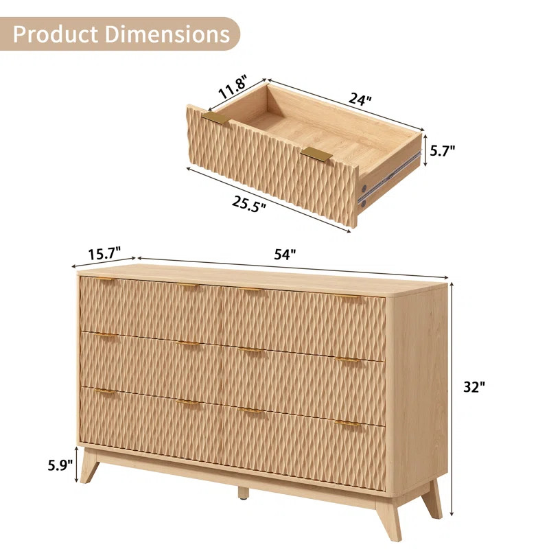 George Oliver 6 - Drawer Dresser-Natural Oak | Wayfair | Wayfair North America