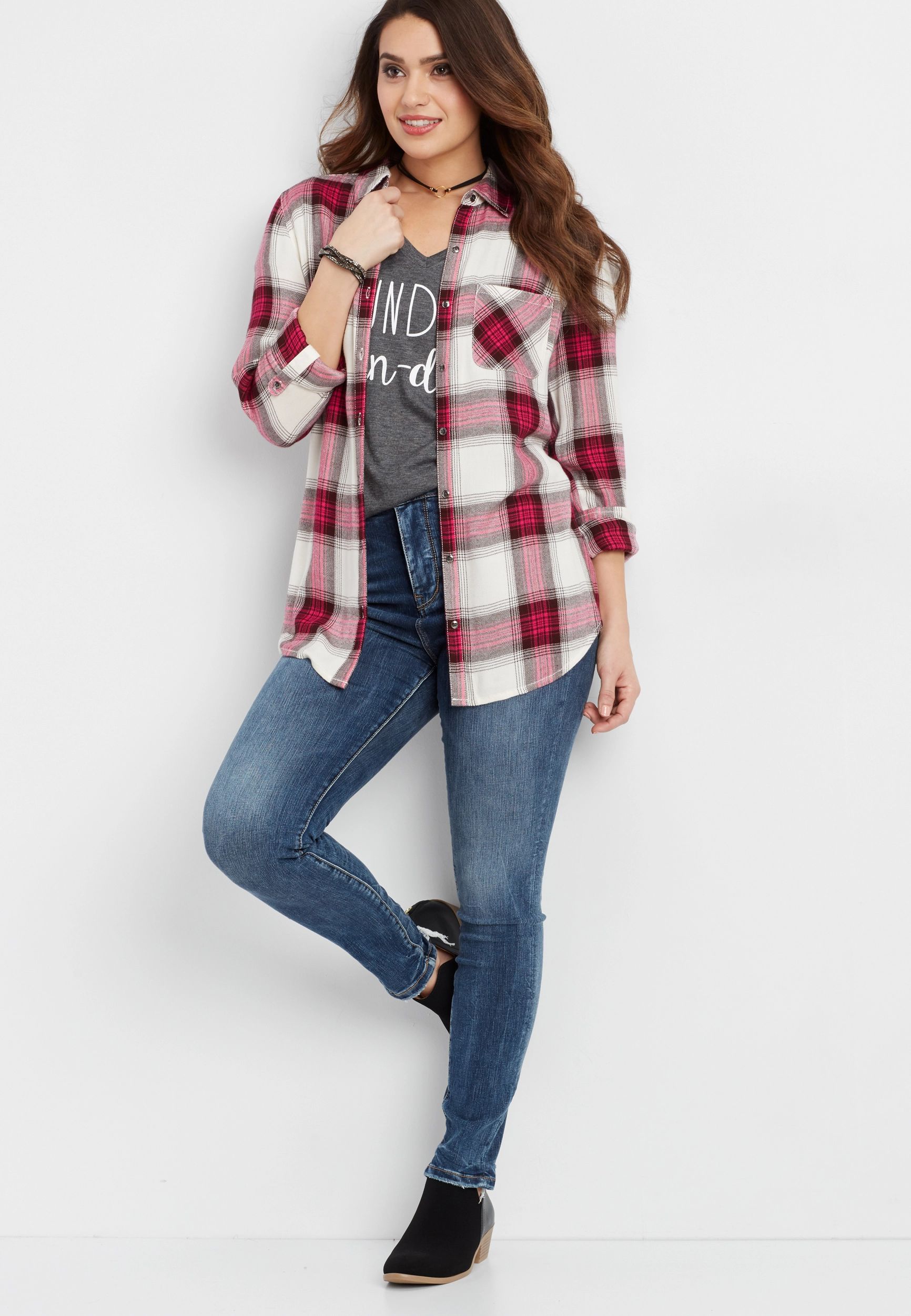 Button Down Plaid Shirt With Button Back | Maurices