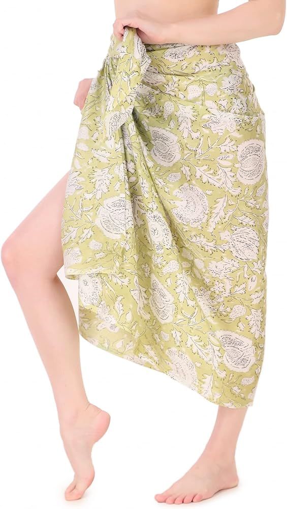 Arayna Women's Long Sarong Beach Wrap Cover Up Cotton Printed Swimsuit Bikini Pareo Swimwear Dress - | Amazon (US)