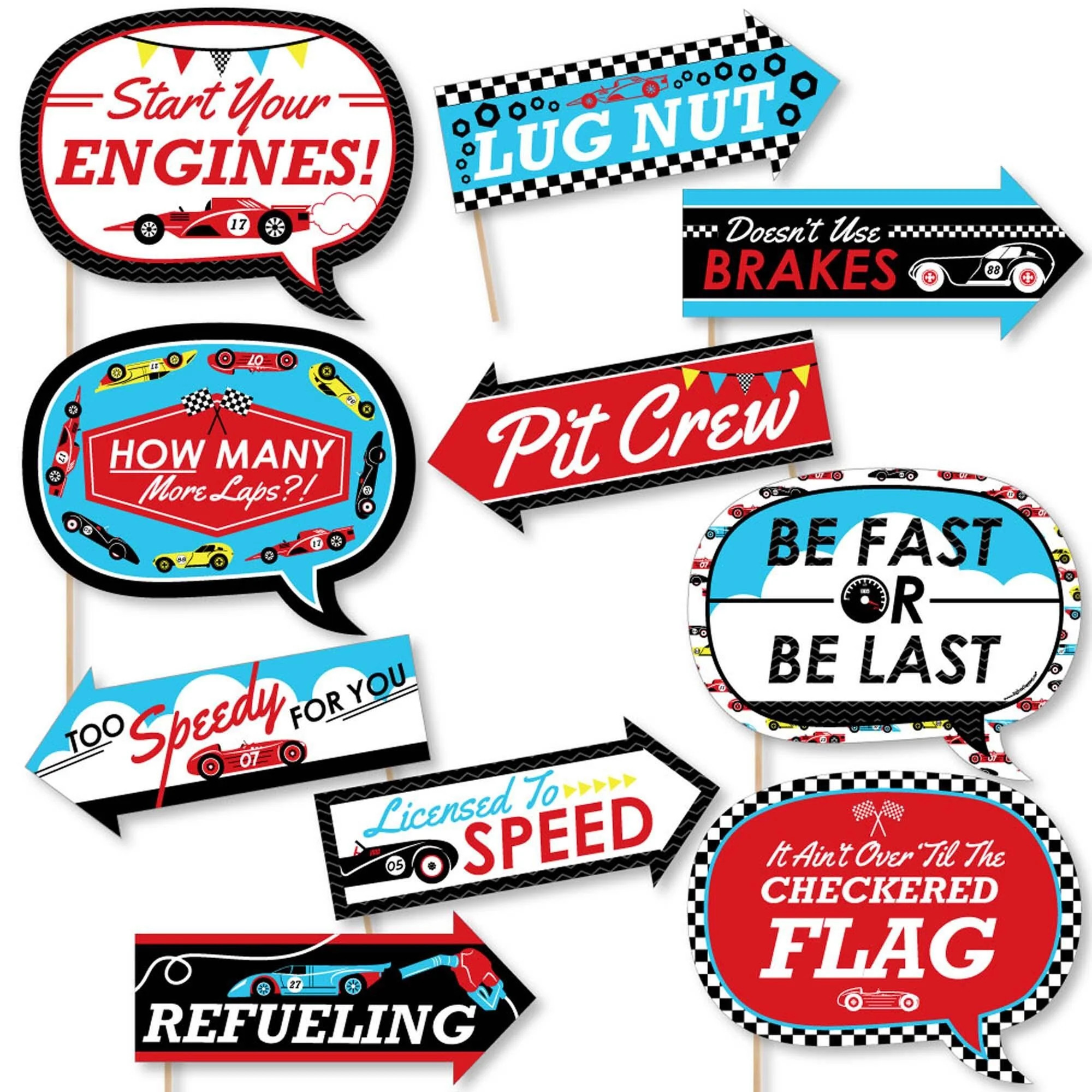 Funny Let's Go Racing - Racecar - 10 Piece Race Car Birthday Party or Baby Shower Photo Booth Pro... | Big Dot of Happiness