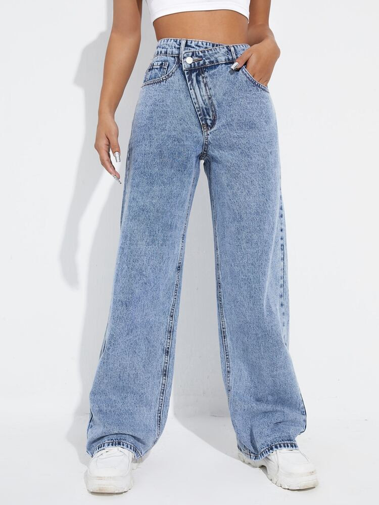 Asymmetrical Waist Wide Leg Jeans | SHEIN