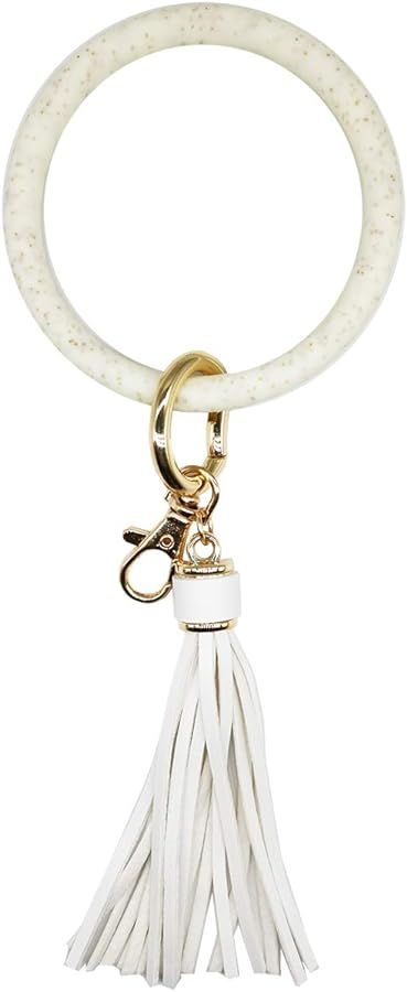 Keychain Bracelet Wristlet Bangle Silicone Key Holder Round Keyring Tassel Key Ring Chain for Wom... | Amazon (US)